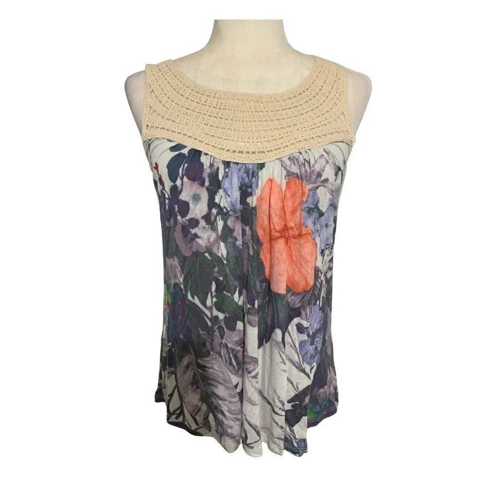 one september anthropologie new womens floral Blue White Pink Purple tank top xs